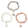 3Pcs Natural Sunstone & New Jade & Labradorite Chip Beaded Charm Bracelets BJEW-JB12312-2