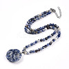 Natural Blue Spot Jasper 4.5mm Round Beaded Flower Pendant Necklaces NJEW-T016-04D-3