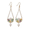 Natural Pearl & Glass Teardrop with Flower Dangle Earrings EJEW-TA00222-03-1