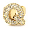 Brass Micro Pave Clear Cubic Zirconia Letter Open Cuff Ring for Women RJEW-M173-01G-Q-1