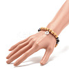 Natural Wood & Lava Rock & Synthetic Hematite Round Beaded Stretch Bracelet with Yoga Symbol Charm BJEW-JB07807-3