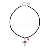 Alloy Enamel Gothic Cross and Red Teardrop Pendant Faceted Rondelle Glass Beaded Necklaces NJEW-JN05827-3