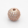 CZ Brass Micro Pave Grade AAA Clear Color Cubic Zirconia Round Beads KK-O065-8mm-05-NR-2
