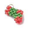 Christmas Handmade Glass Seed Beaded Christmas Stocking Charms PALLOY-MZ01069-01-3