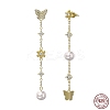 925 Sterling Silver Flower & Butterfly Asymmetrical Earrings with Cubic Zirconia EJEW-P231-31G-4