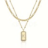 Brass Micro Pave Clear Cubic Zirconia Rectangle with Initial Pendant Double Layer Necklaces for Women FS-WG478B5-11-1