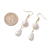 Round with Flower Pattern Porcelain Ceramic Dangle Earrings EJEW-JE06347-4