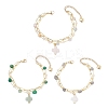 3Pcs Natural Morganite & Green Agate & Labradorite Beads Multi-layered Bracelets BJEW-JB12217-2