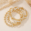 6Pcs 6 Styles Fashion Brass Women's Round Beaded Stretch Bracelet Sets for Layered and Versatile Styles XF3588-2-3