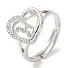 Heart with Letter Rack Plating Brass Micro Pave Cubic Zirconia Adjustable Rings for Women RJEW-I105-06P-Y-1