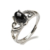 Oval Natural Dyed & Heated Black Agate Adjustable Rings RJEW-Q818-01P-06B-2