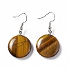 Natural Tiger Eye Flat Round Dangle Earrings EJEW-D188-03P-07-1