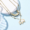 304 Stainless Steel Pave Natural White Shell Elephant Pendant Double Layer Necklaces NJEW-R026-06G-1