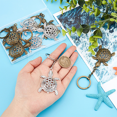 8Pcs 2 Colors Tortoise Alloy Keychain KEYC-PH0001-67-1