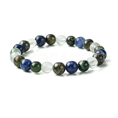 Natural Quartz Crystal &  Moss Agate & Dragon Blood Jasper & Sodalite Round Beaded Stretch Bracelets BJEW-JB10910-12-1