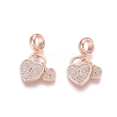 Brass Micro Pave Cubic Zirconia European Dangle Charms ZIRC-E163-13RG-1