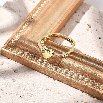 Brass Micro Pave Cubic Zirconia Adjustable Finger Rings for Women LS-RJEW-U032-05G-1