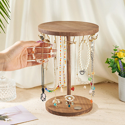 Round Wood Jewelry Necklace Display Organizer Hanging Tower Rack NDIS-TAC0001-01A-1