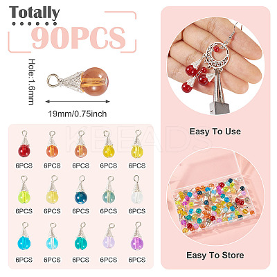 90Pcs 15 Styles Alloy Glass Pendants PALLOY-TA00166-1