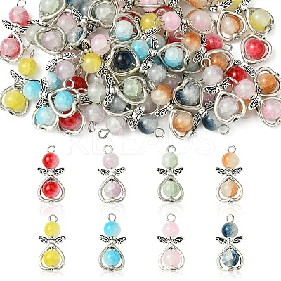 40Pcs 8 Colors Angel Glass Pendants. with Alloy Findings PALLOY-FS00027-1