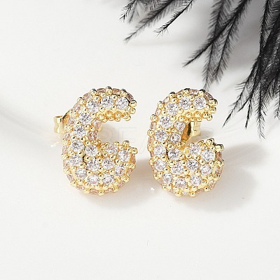 Brass Micro Pave Cubic Zirconia Stud Earrings EJEW-Z091-04G-C-1