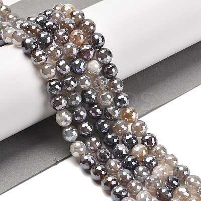 Electroplated Natural Botswana Agate Round Beads Strands G-L598-A03-02-1