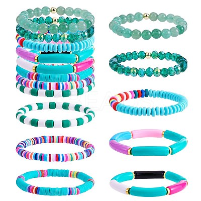 8Pcs 6 Style Synthetic Imperial Jasper & GLass Beaded Stretch Bracelets Set BJEW-SW00086-05-1