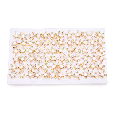Flower Brass Natural Pearl Stud Earrings PEAR-N020-05X-1