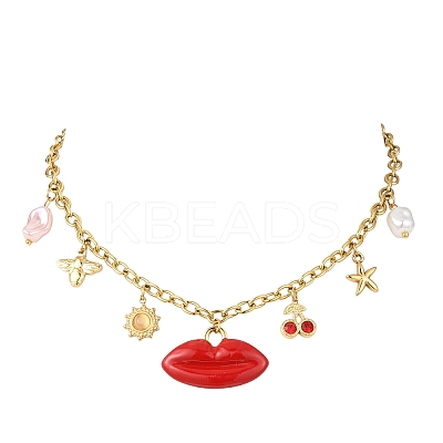 304 Stainless Steel with Plastic Bib Necklaces for Women NJEW-K300-05G-1