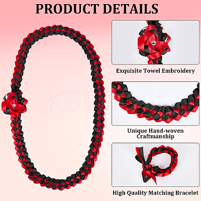 Polyester Graduation Honor Ribbon & Braided Bracelets & Brooch Sets AJEW-WH20816-001B-1