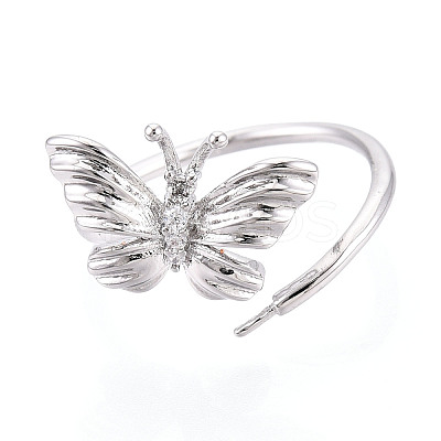 Butterfly Shape Brass Micro Pave Clear Cubic Zirconia Cuff Ring Settings KK-T076-50P-1