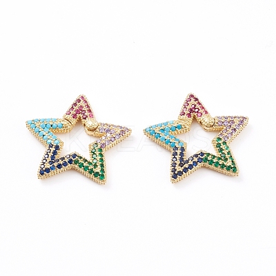 Brass Micro Pave Cubic Zirconia Spring Gate Rings ZIRC-L093-53G-1