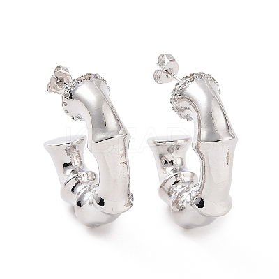Clear Cubic Zirconia Bamboo Stick Stud Earrings EJEW-G343-05P-1