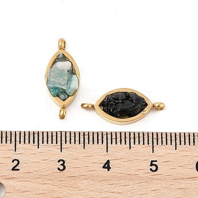 Natural Mixed Gemstone Chip 304 Stainless Steel Horse Eye Connector Charms KK-P300-12G-1