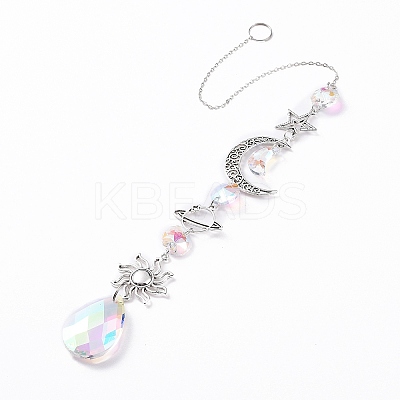 AB Color Plated Crystal Teardrop Big Pendant Decorations HJEW-G019-03E-1