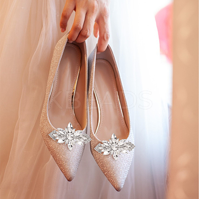 1Pc Flower Alloy with Glass Detachable Shoe Buckel Clips AJEW-AN0007-18-1
