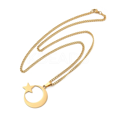 201 Stainless Steel Crescent Moon Star Pendant Twisted Chain Necklaces NJEW-S387-07G-1
