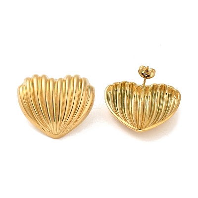 Texture Heart 304 Stainless Steel Stud Earrings for Women EJEW-U003-08G-1