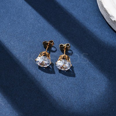 304 Stainless Steel Micro Pave Clear Cubic Zirconia Stud Earrings EJEW-P299-01E-G-1