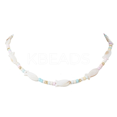 Summer Beach Natural White Shell and Glass Seed Beaded Necklaces NJEW-JN05855-02-1