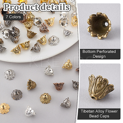112Pcs 7 Colors Tibetan Style Alloy Bead Caps FIND-PH0023-83-1