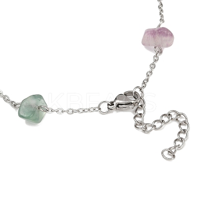 Natural Fluorite Chip Bead Chain Anklets AJEW-AN00671-02-1