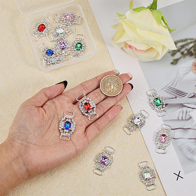 14Pcs 7 Colors Silver Plated Brass Rhinestone Connector Charms RB-CA0001-06-1
