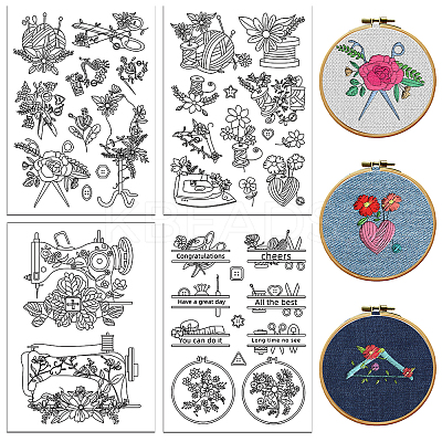 4 Sheets 11.6x8.2 Inch Stick and Stitch Embroidery Patterns DIY-WH0455-168-1