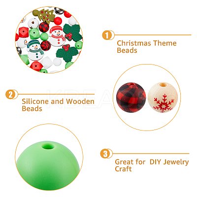 43Pcs 17 Style Christmas Theme Silicone Beads and Wooden Beads SIL-HY0001-24-1