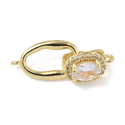 Oval Brass Micro Pave Clear Cubic Zirconia Fold Over Clasps KK-Z143-17G-1
