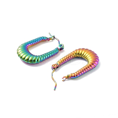 Ion Plating(IP) 304 Stainless Steel Rectangle Hoop Earrings EJEW-P198-01MC-1