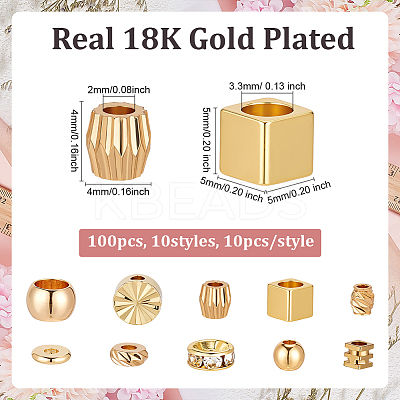 100Pcs 10 Styles Brass Spacer Beads KK-ME0003-80-1