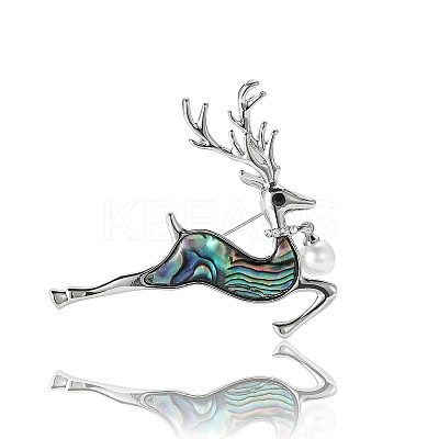 Alloy and Paua Shell Elk Brooch PW-WG309AD-01-1