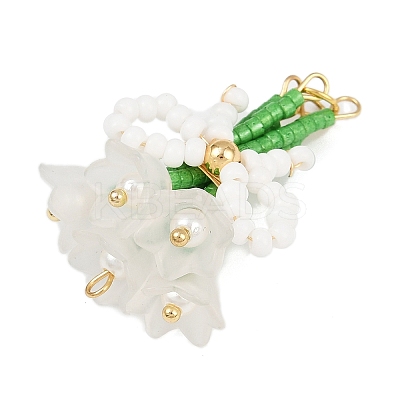 4Pcs 4 Colors Handmade Glass Beaded Flower with Bowknot Pendants PALLOY-MZ00753-1